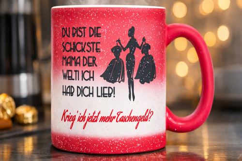 Glitzer-Zaubertassen mit Spruch – Farbwechsel-Tassen mit Magic-Effekt und individuellen Botschaften