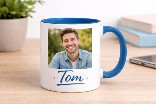 Two Tone Tasse mit farbiger Innenseite, bedruckt mit einem Spruch
