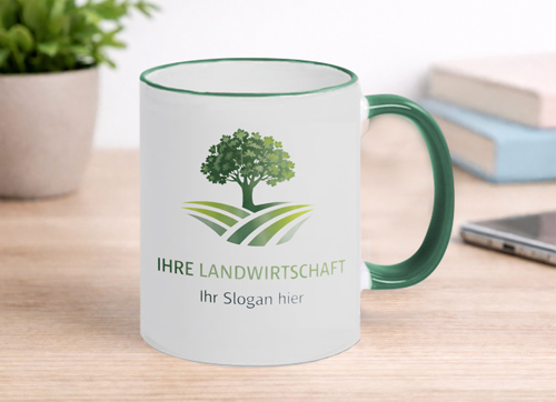 RH Tasse mit Logo – Keramiktasse mit farbigem Rand und Henkel